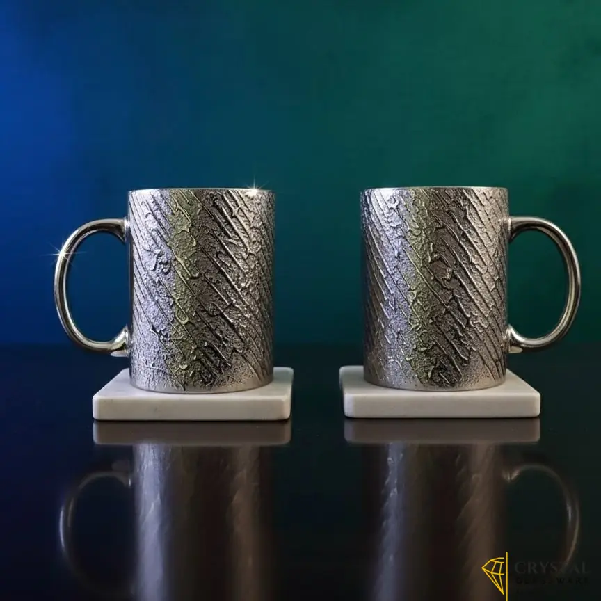 Golden Silver Mug - 325ml Mug - Tea Mug - Fence Golden Silver Mug - Gold Color Mug